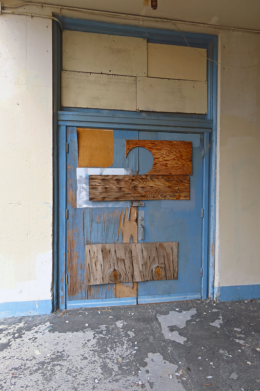 door with wood scraps