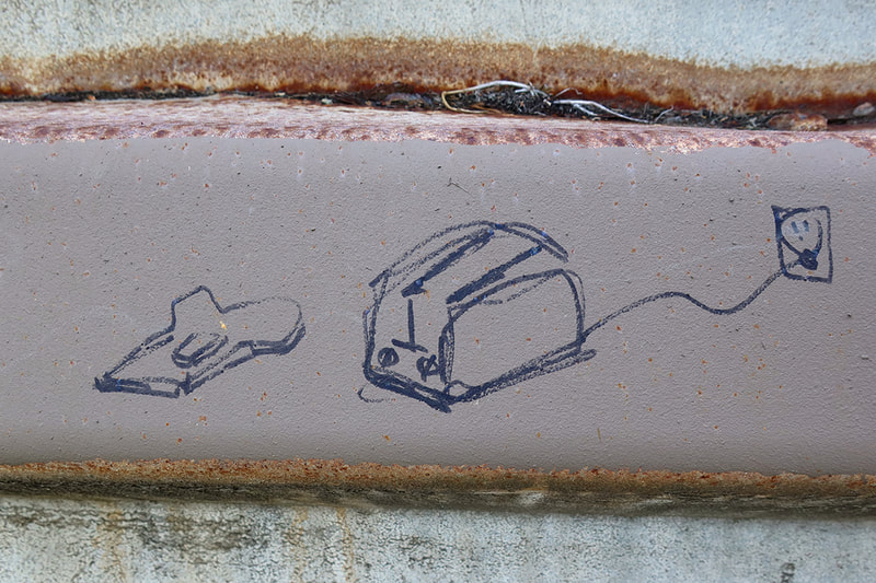 toaster drawing on metal