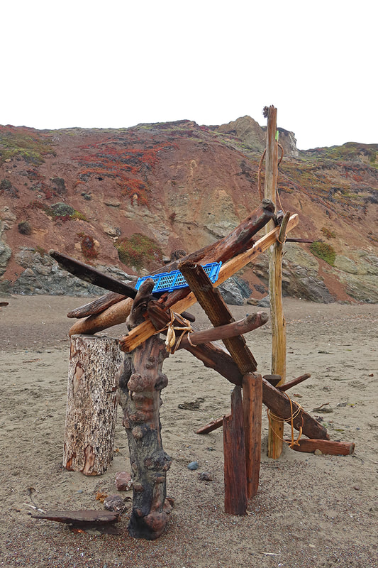 driftwood sculpture on beach