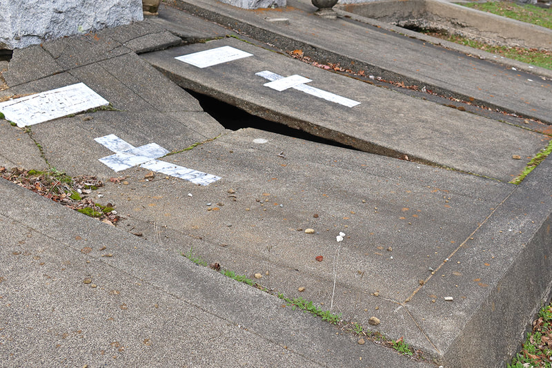 damaged grave site