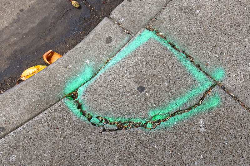 green paint on crack in sidewalk