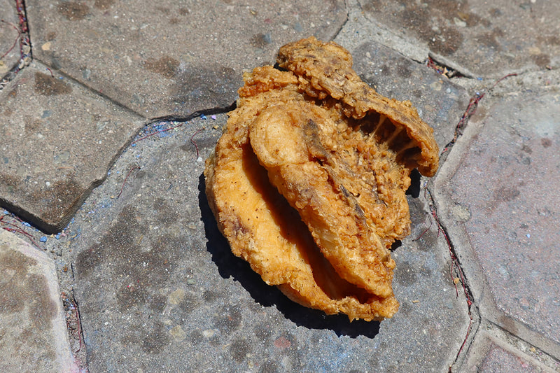 fried chicken on the sidewalk