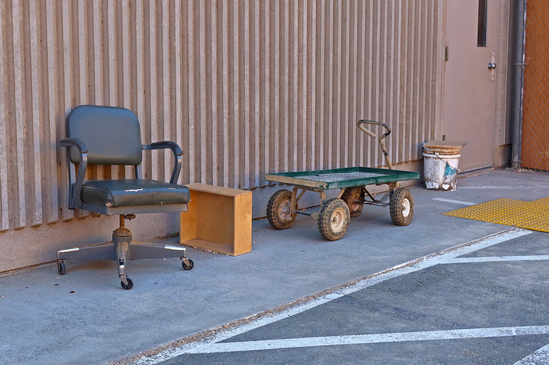 chair and wagon outside