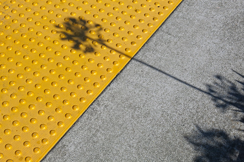Shadow of flower on yellow croswalk